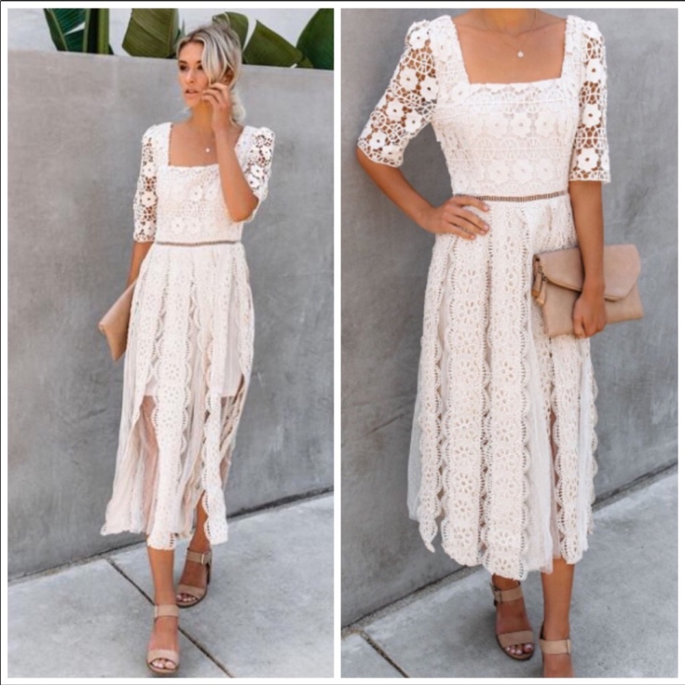 Cream Crochet Midi dress